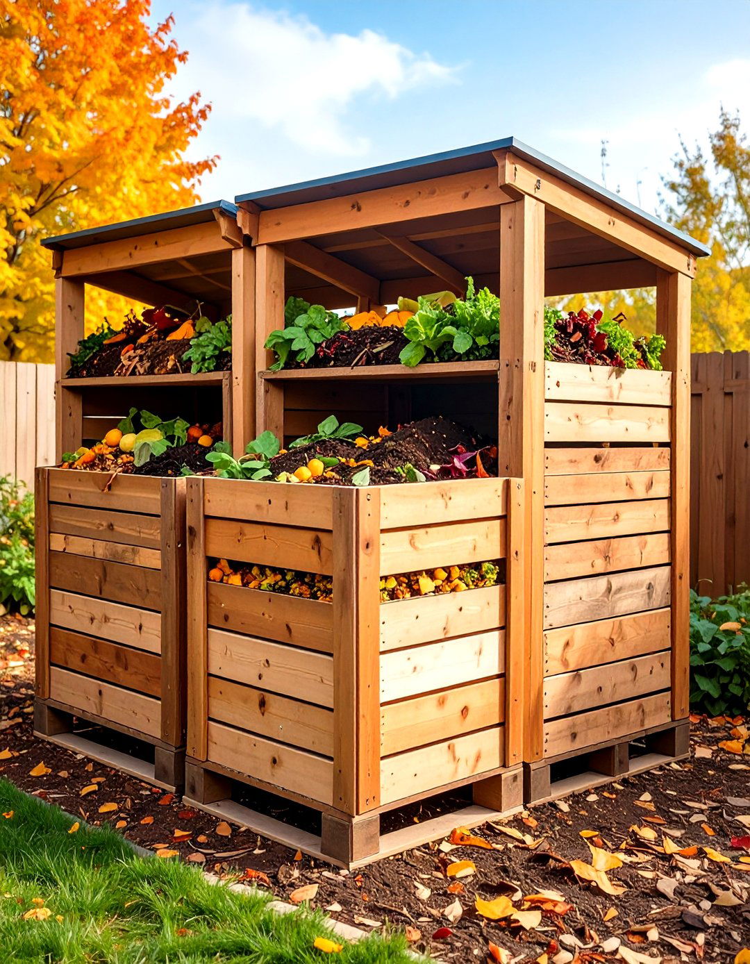 Triple Bay Pallet Compost Bin - 25 pallet garden ideas