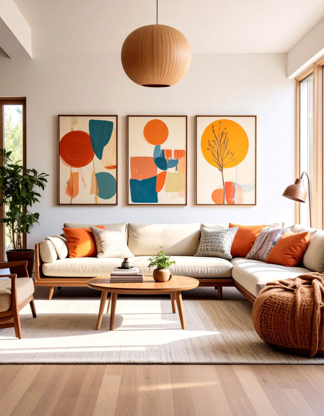 Triptych Abstract Art Defining a s Living Room - 25 70s living room ideas