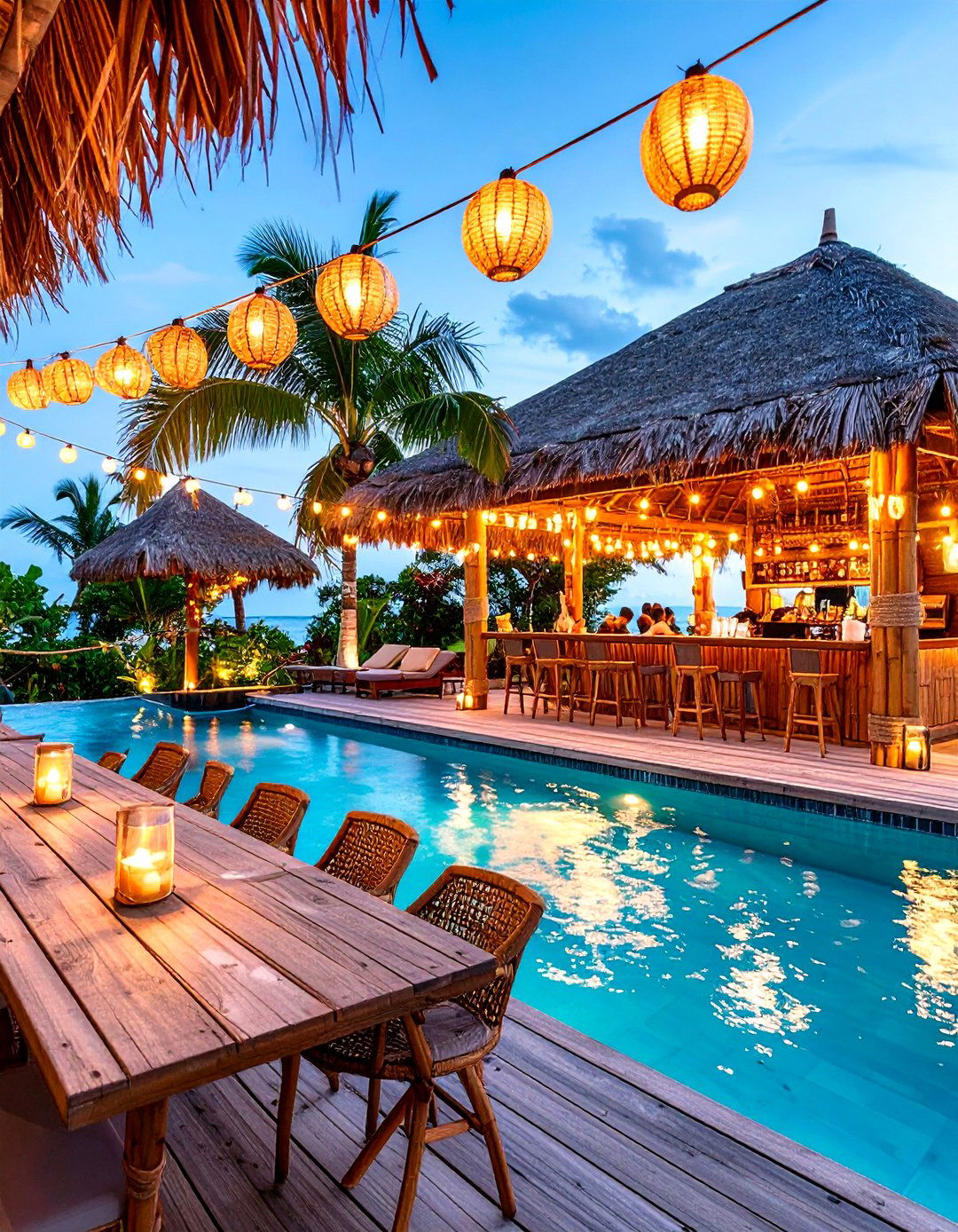 Tropical Vibe Pool Deck with Tiki Bar - 25 above-ground pool with deck ideas
