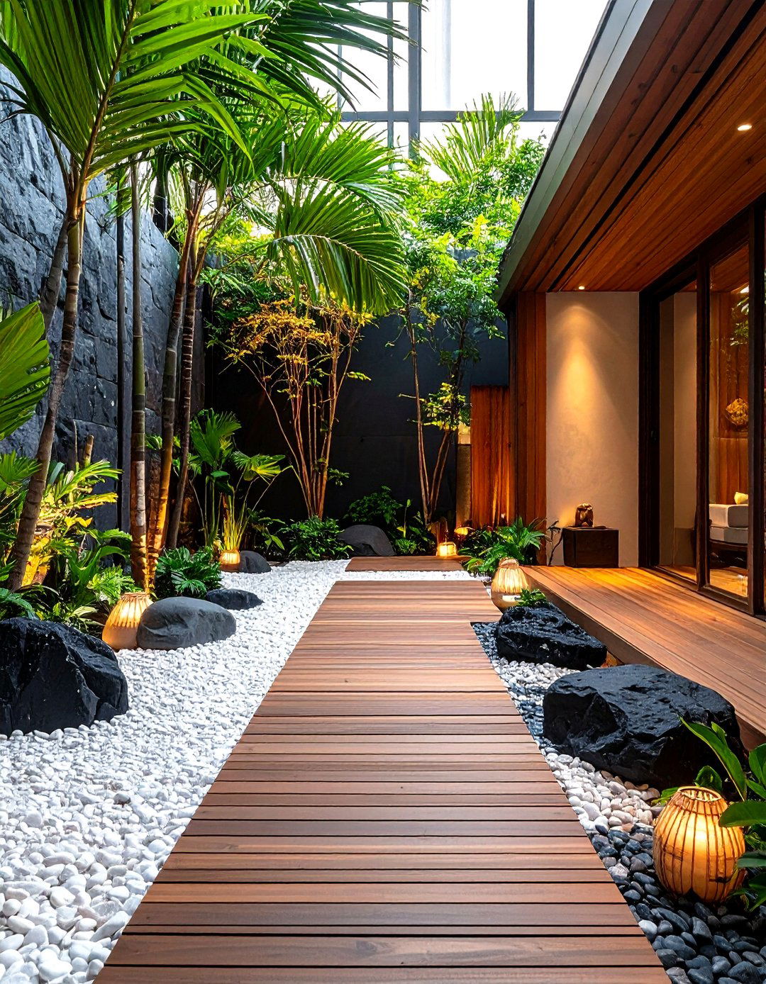 Tropical Zen Courtyard Combining Palms and Stone - 25 asian landscaping ideas