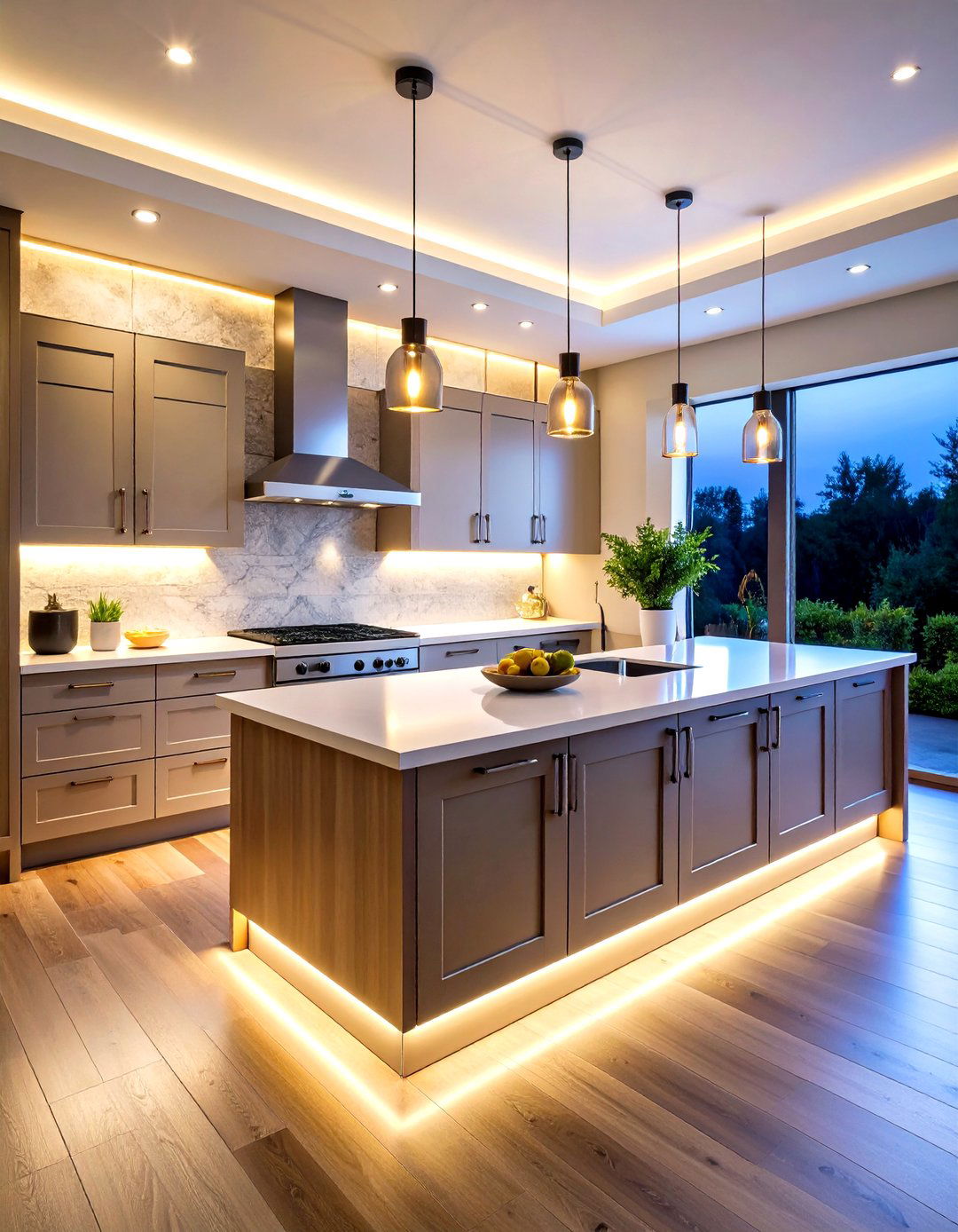 Tuck LED Tape Under Cabinets for Ambient Night Light - 25 cozy kitchen ideas