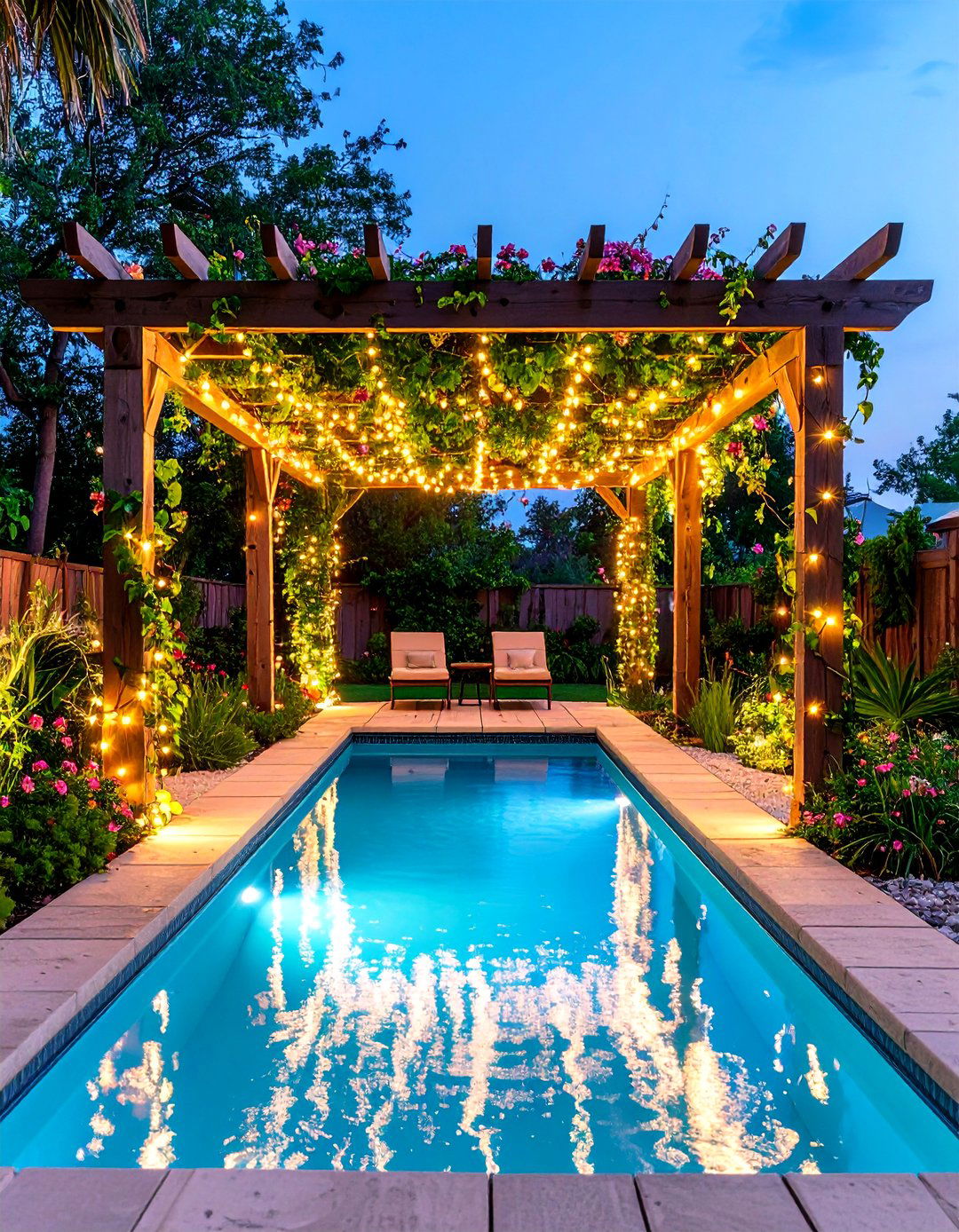 Twinkle Light Trellis Tunnel to an Above Ground Pool - 25 above ground pool landscaping ideas