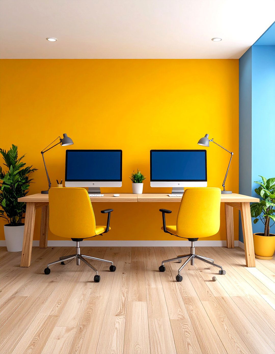 Two Person Worktop Along Wall in Office Guest Room - 25 office guest room ideas