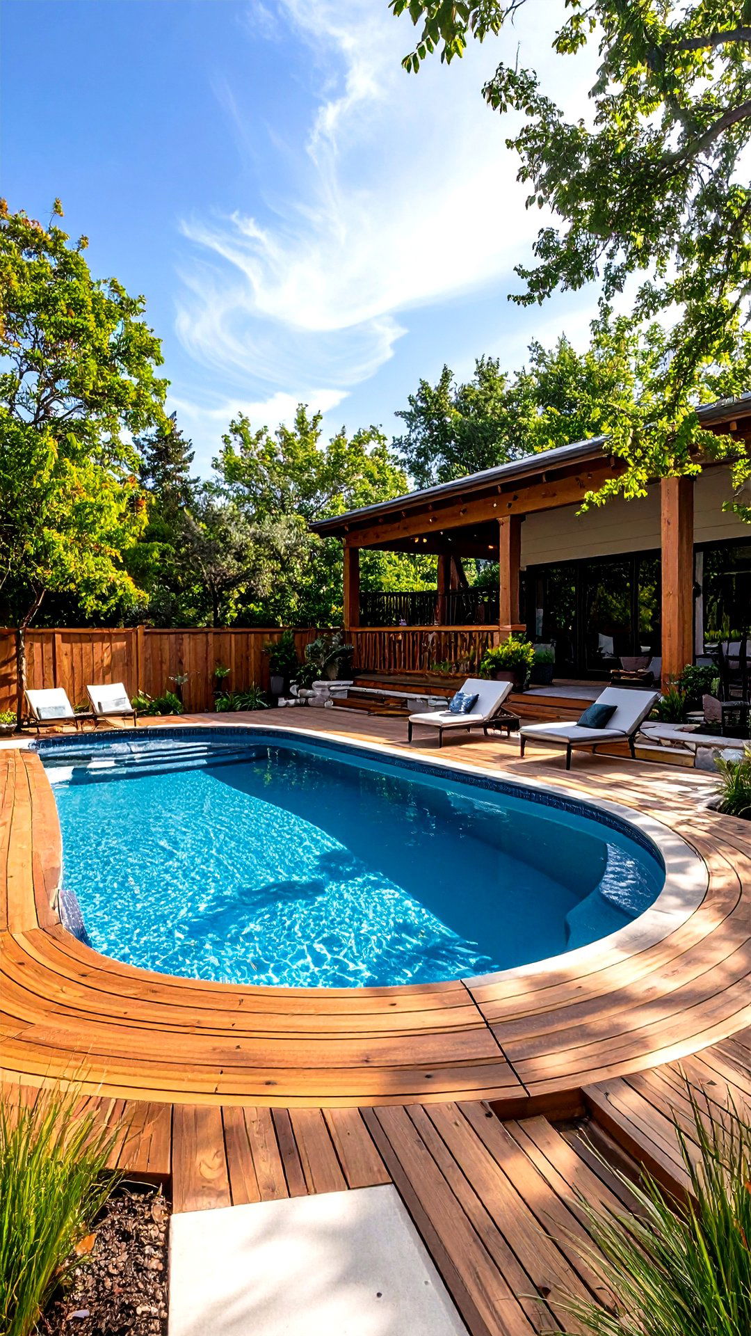 Two Tier Lounge Edge Walkway - 25 above ground pool walkway ideas