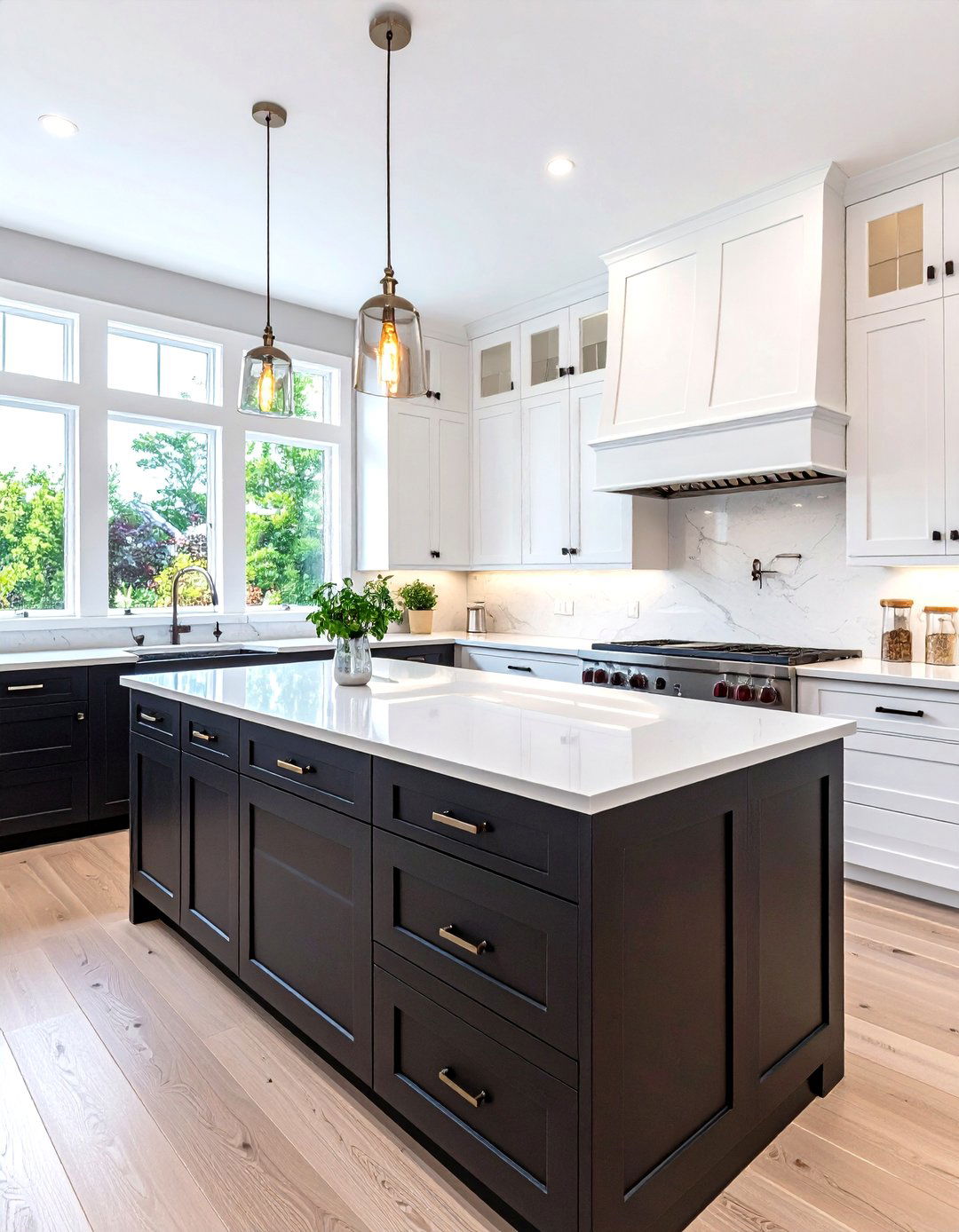 Two Tone Black Lower Cabinets White Upper Cabinets with Matching Countertops - 25 black kitchen cabinets with white countertops