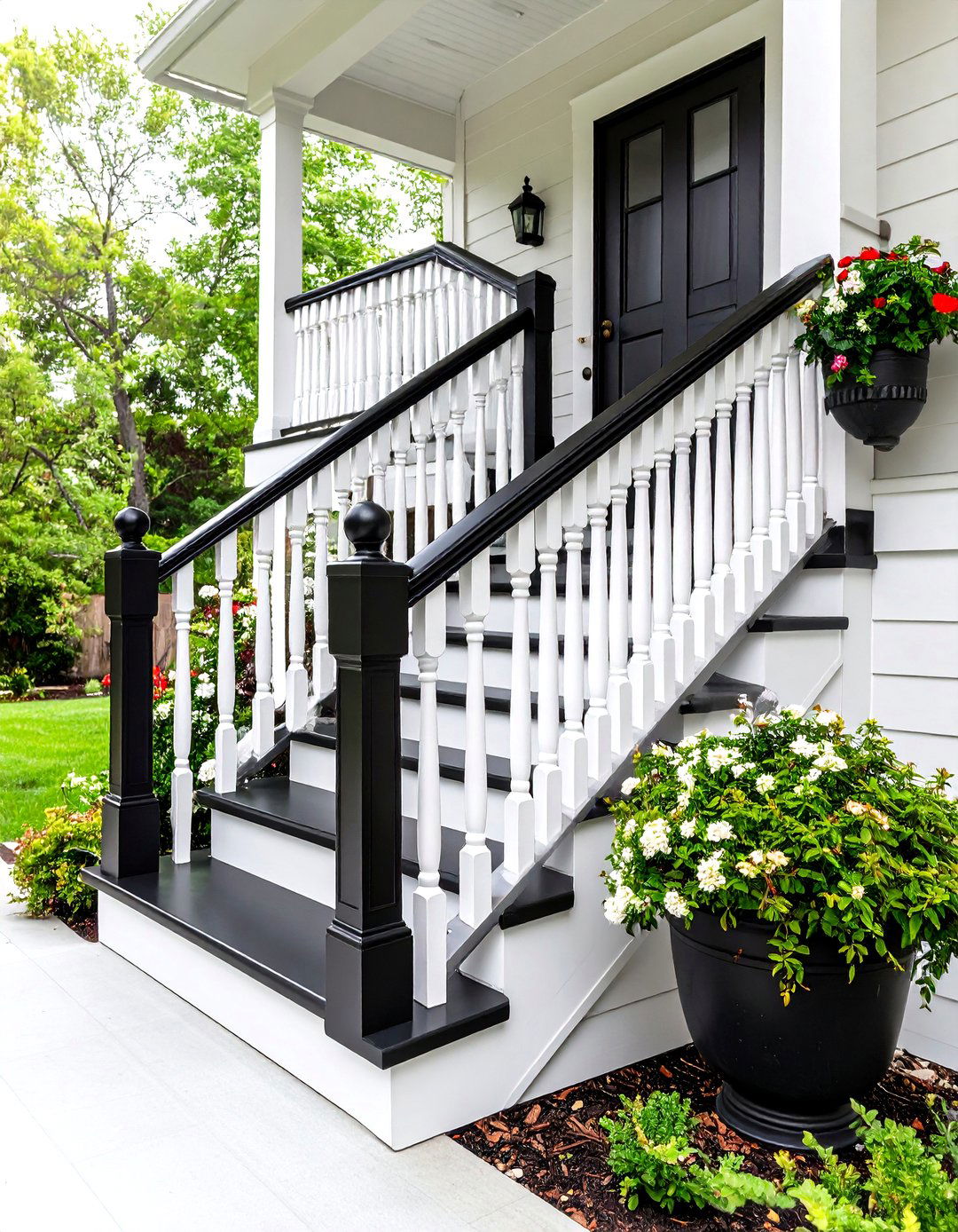 Two Tone Black and White Stair Railing - 25 farmhouse rustic stair railing ideas