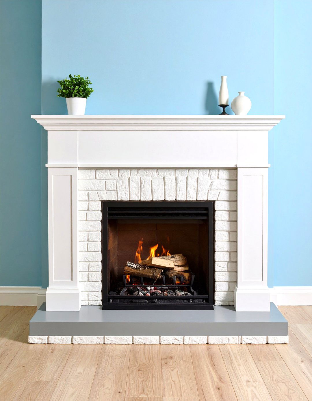 Two Tone Brick Fireplace with Mantel Contrast - 25 painted brick fireplace ideas