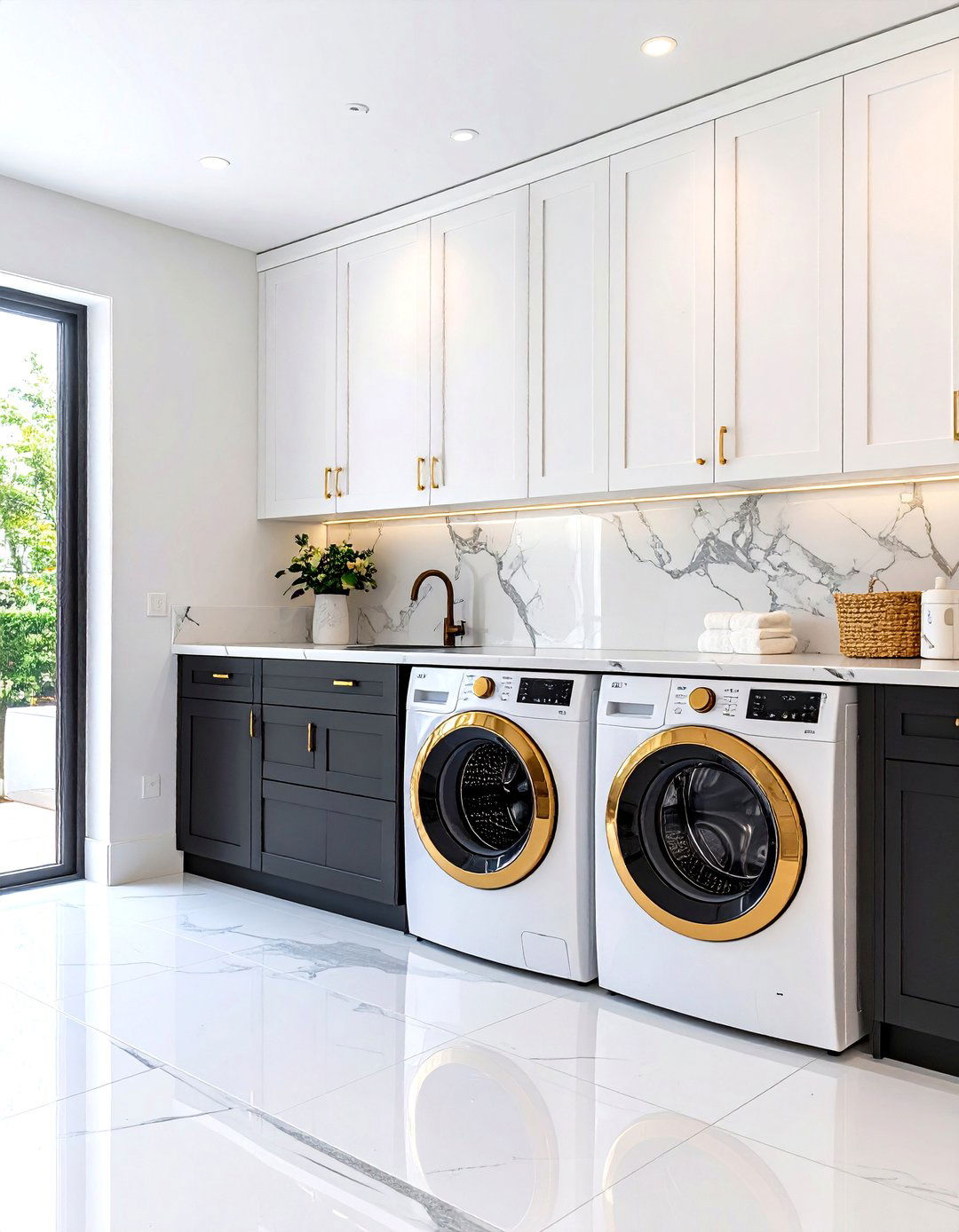 Two Tone Cabinetry Keeps the Laundry Room Visually Balanced - 25 black and white laundry room ideas