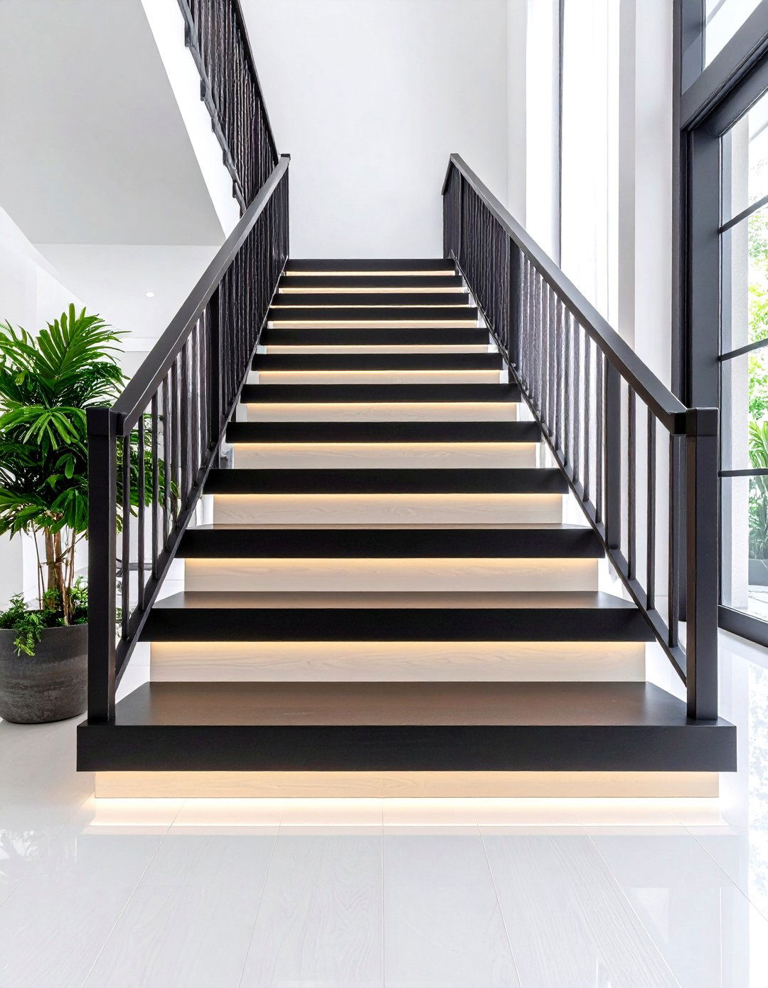 Two Tone Edge Band Painted Stairs Slim Wide Flights - 25 painted stair ideas