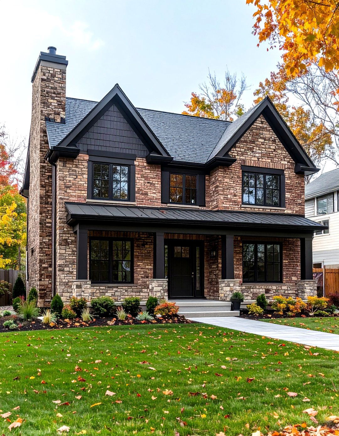 Two Tone Exterior Brick Paint Color Idea Greige Body and Black Accents - 25 exterior brick paint color ideas