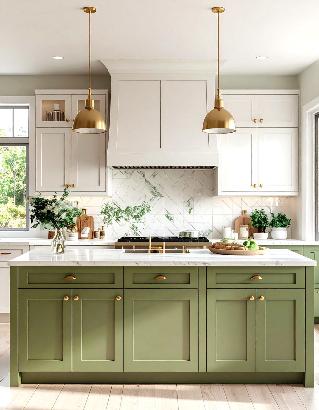 Two Tone Olive Green and White Kitchen for Airy Contrast - 25 olive green kitchens