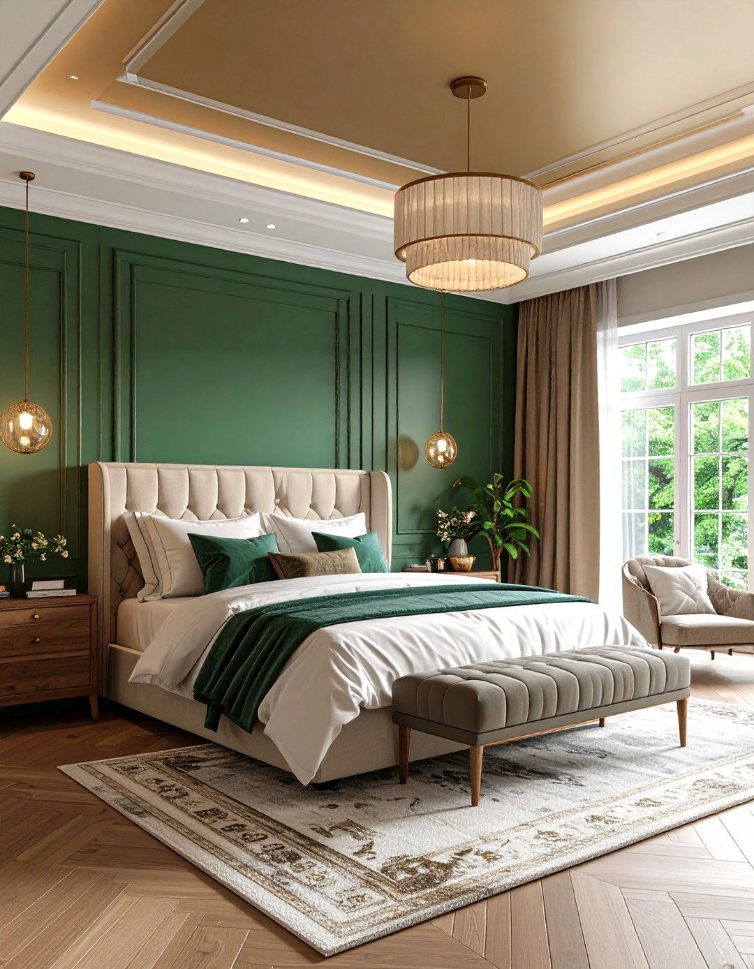 Two Tone Paint Emerald Walls Pale Gold Ceiling - 25 emerald green and gold bedroom ideas