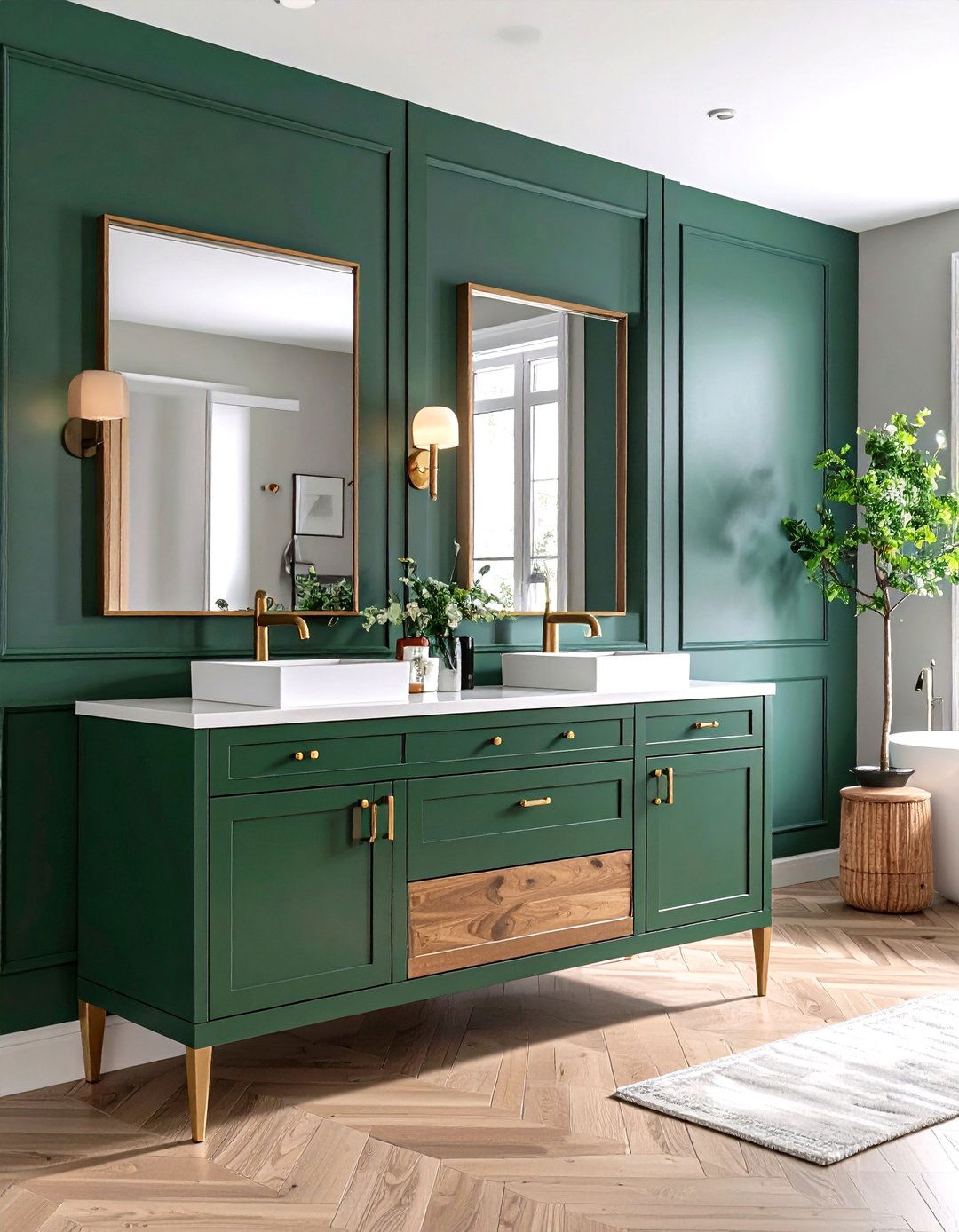 Two Tone Painted and Natural Wood Vanity Adds Depth - 25 Wood Bathroom Vanity Ideas