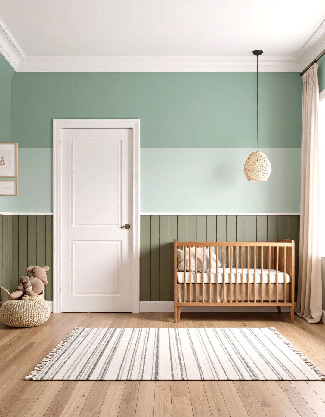 Two Tone Sage and Pine Walls - 25 dark green nursery ideas