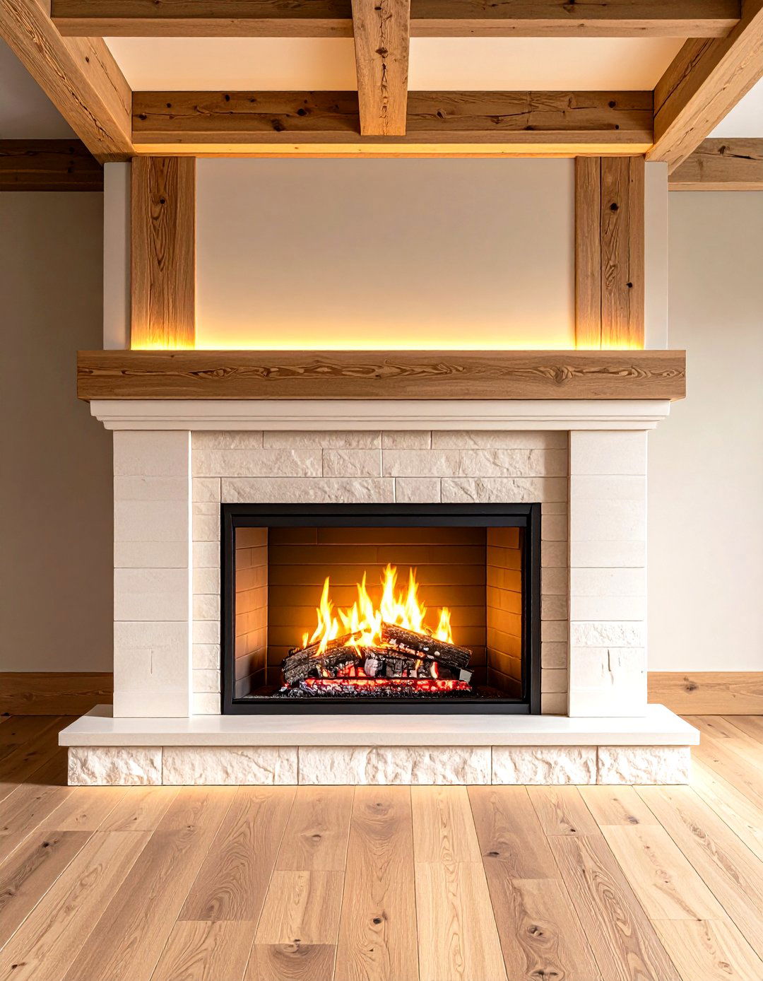 Two Tone Wood and Plaster Combo Fireplace - 25 fireplace ideas