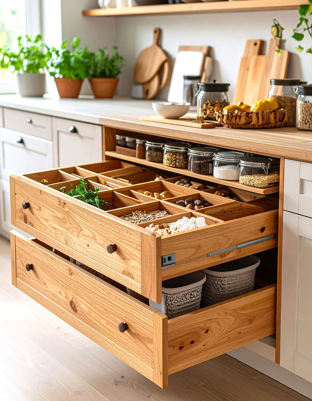 Untreated Wood Drawer Dividers Simplify Mise En Place - 25 organic kitchen design ideas