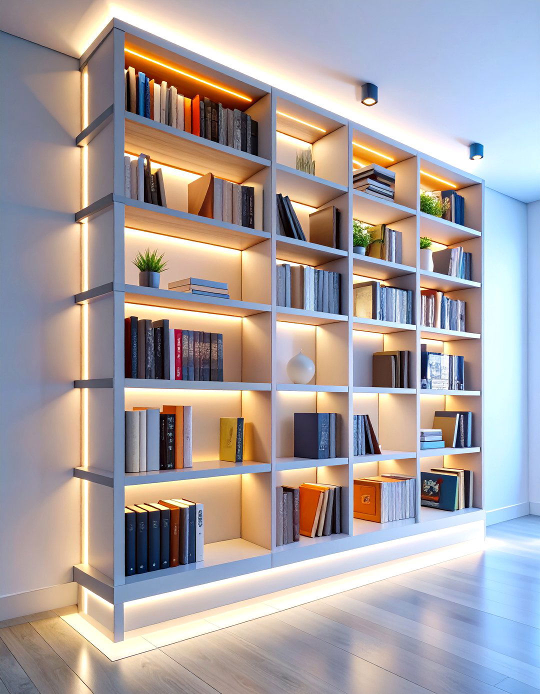 Up Lighting from Cabinet Tops Enhances Bookshelf Lighting - 25 bookshelf lighting ideas