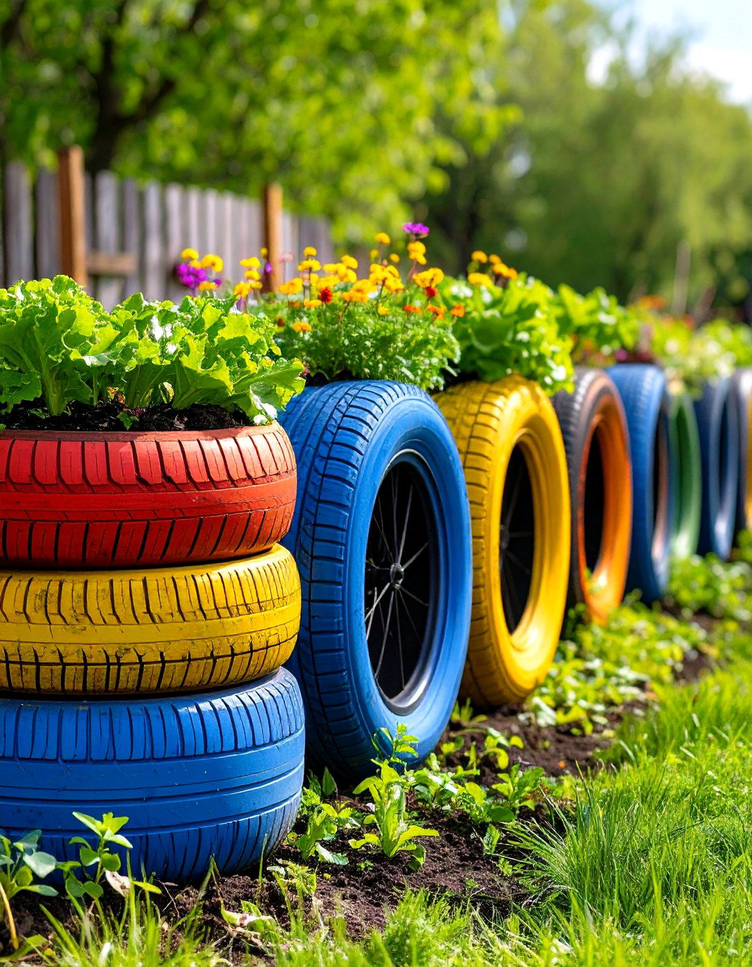 Up cycled Tire Planters - 25 nursery garden ideas