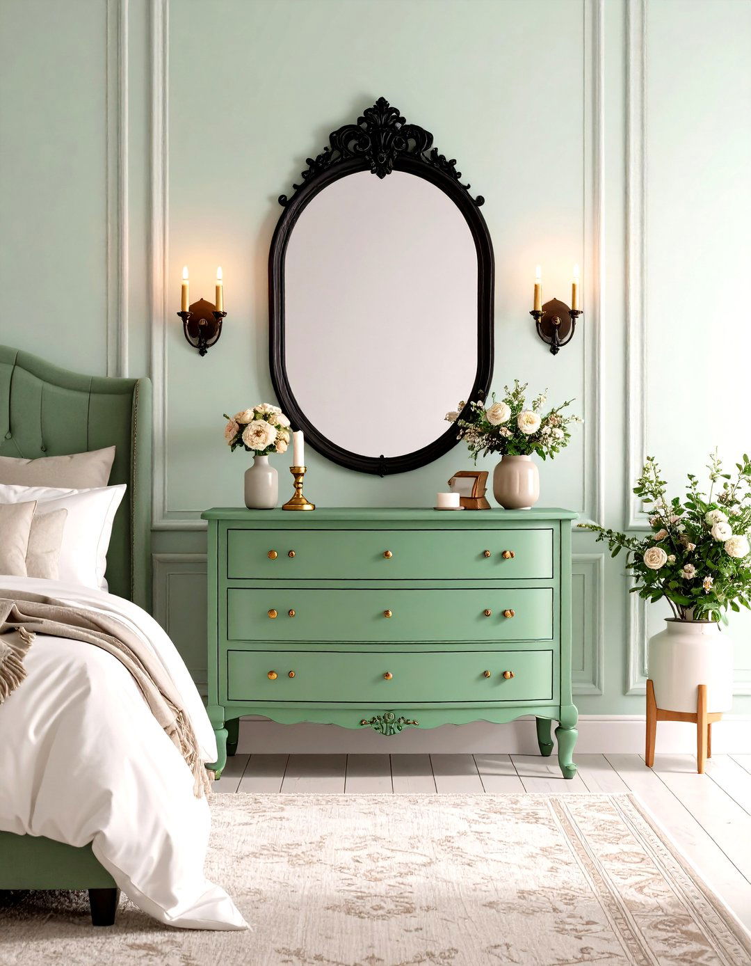 Upcycled Mint Vanity with Ornate Mirror - 25 pastel goth bedroom ideas