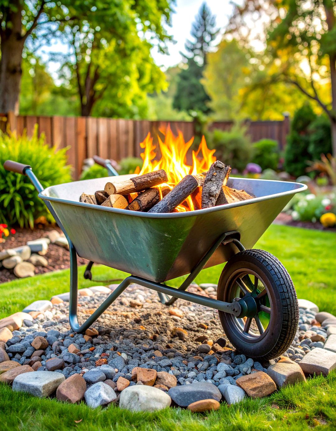 Upcycled Wheelbarrow Backyard Fire Pit - 25 old wheelbarrow ideas