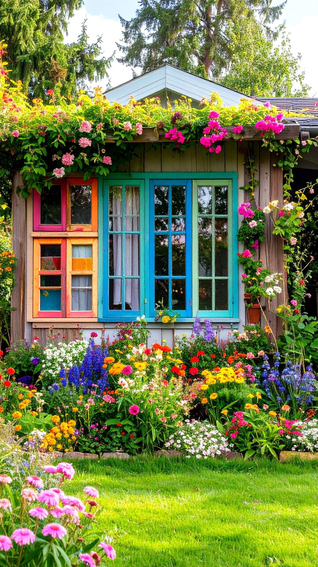 Upcycled Window Trellises Characterize the Boho House Exterior - 25 boho house exterior ideas