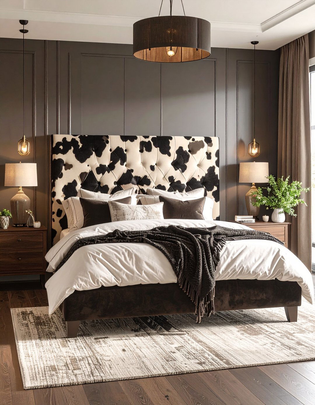 Upholstered Cow Print Headboard - 25 cow print room decor ideas