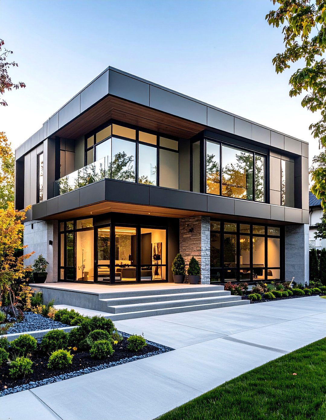 Urban Minimalist Smooth Olive Panels and Slim Black Frames - 25 olive green house exterior ideas