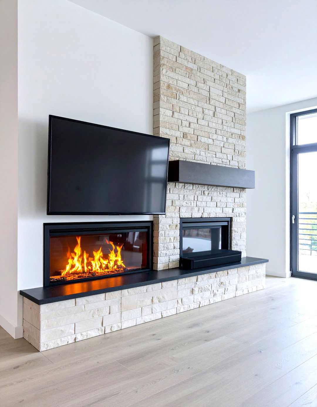 Use a Pivoting Swivel Arm TV - 25 off-center fireplace ideas