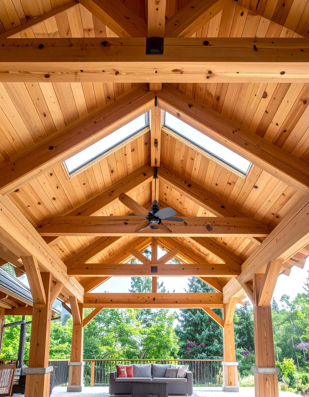 Vaulted Gable Ceiling with Exposed Beams - 25 gable patio roof design ideas