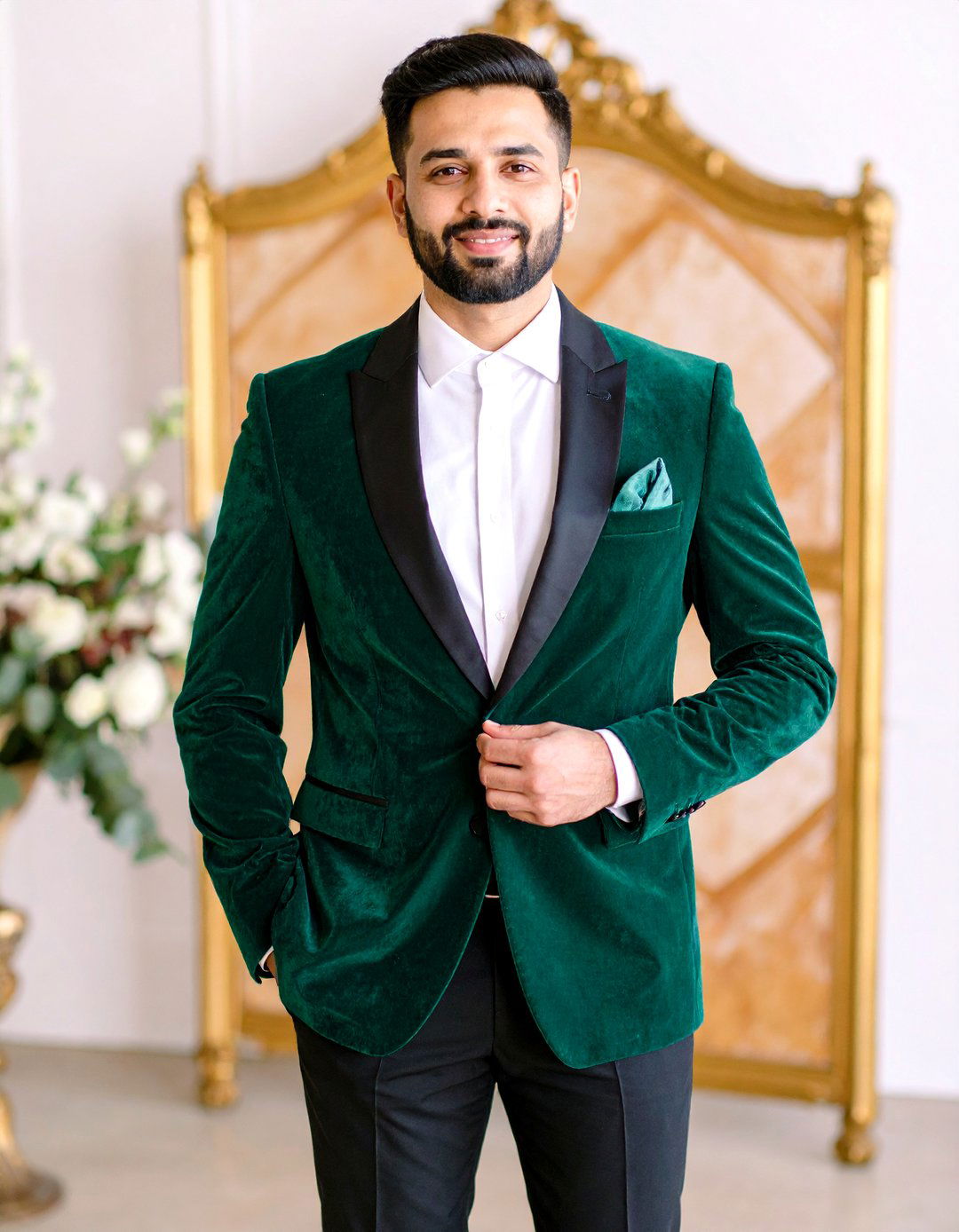 Velvet Emerald Tuxedos for the Fashion Forward Groom - 25 emerald green wedding ideas