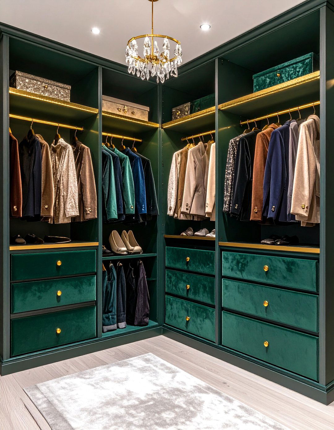 Velvet and Metal Accents Luxe Up the Open Closet - 25 open closet ideas