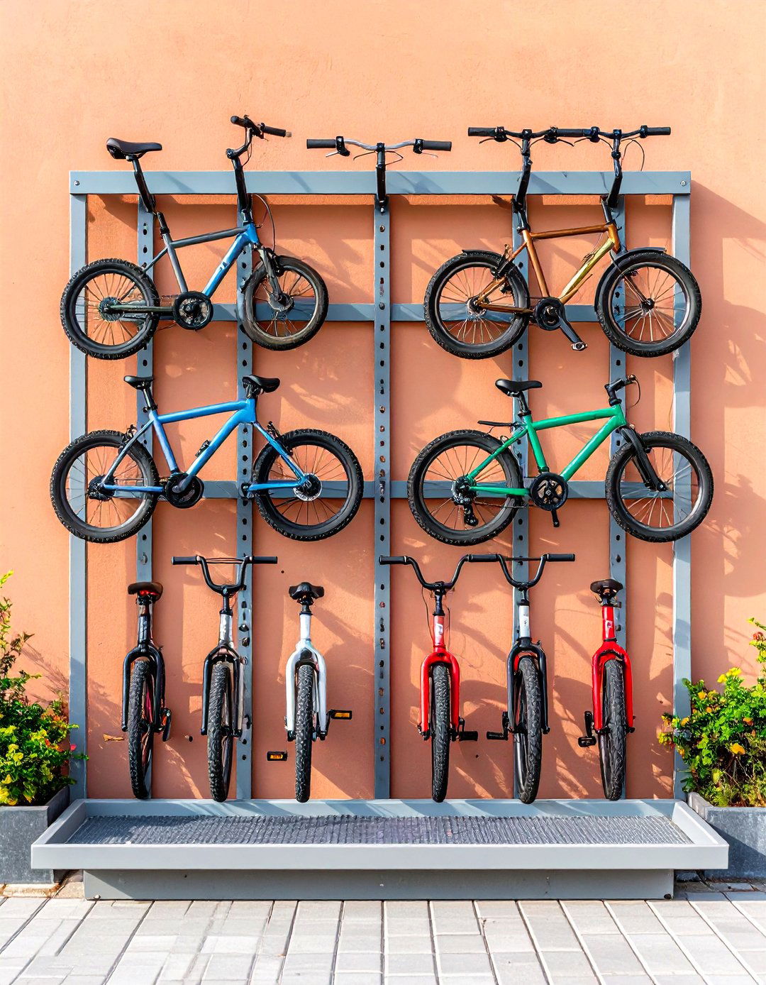 Vertical Bike Rack Corrals Wheeled Toys Neatly - 25 outdoor toy storage ideas