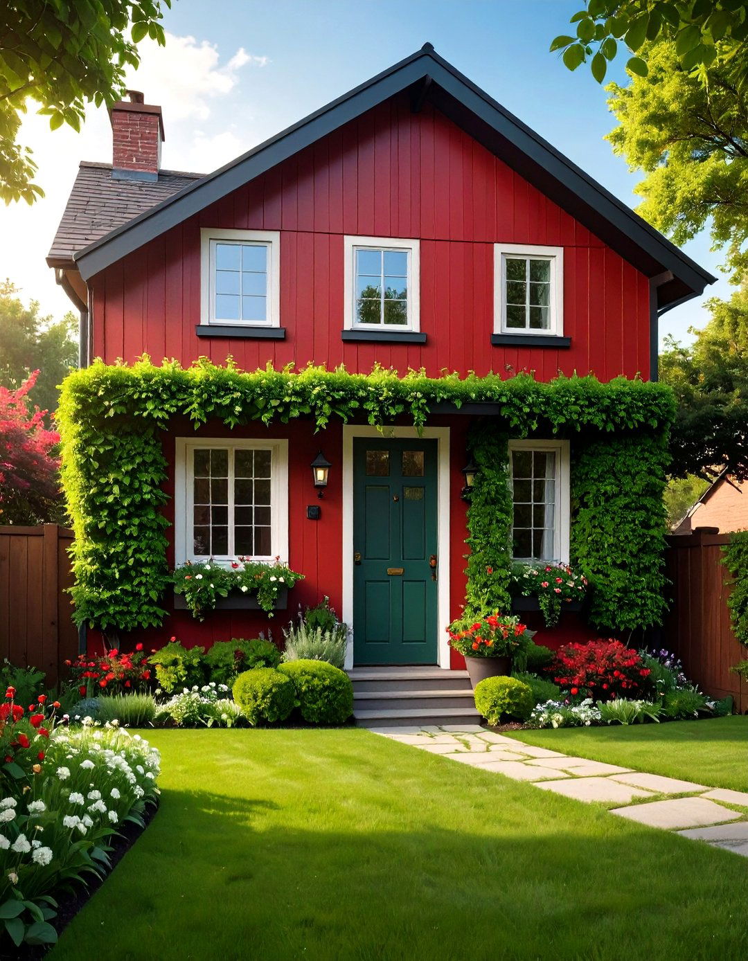 Vertical Garden Panels Add Pop of Green Relief - 25 dark red house exterior ideas