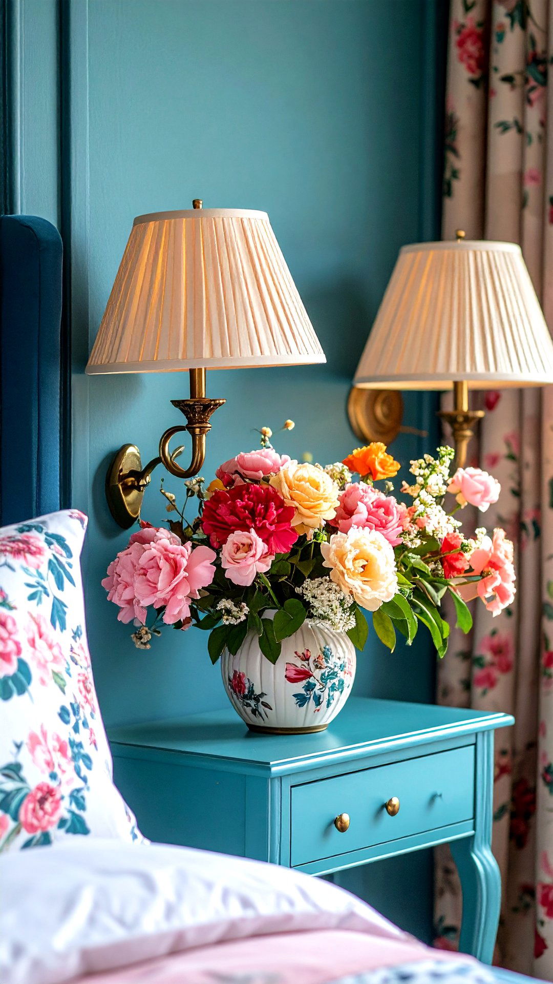 Vintage Inspired Lighting with Floral Sconces - 25 grandmillennial style bedroom ideas