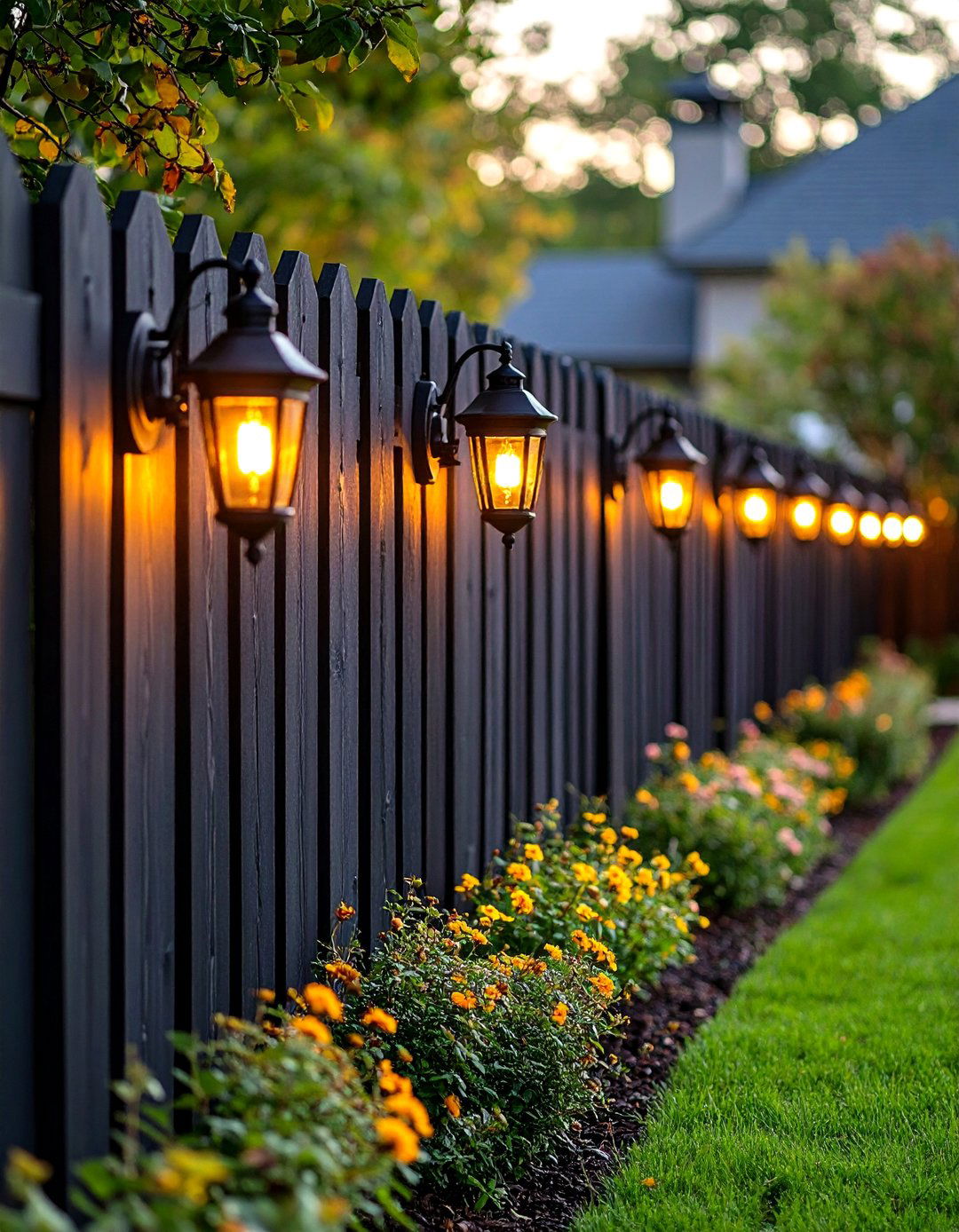 Vintage Lantern Style Fence Lighting on Decorative Hooks - 25 fence lighting ideas