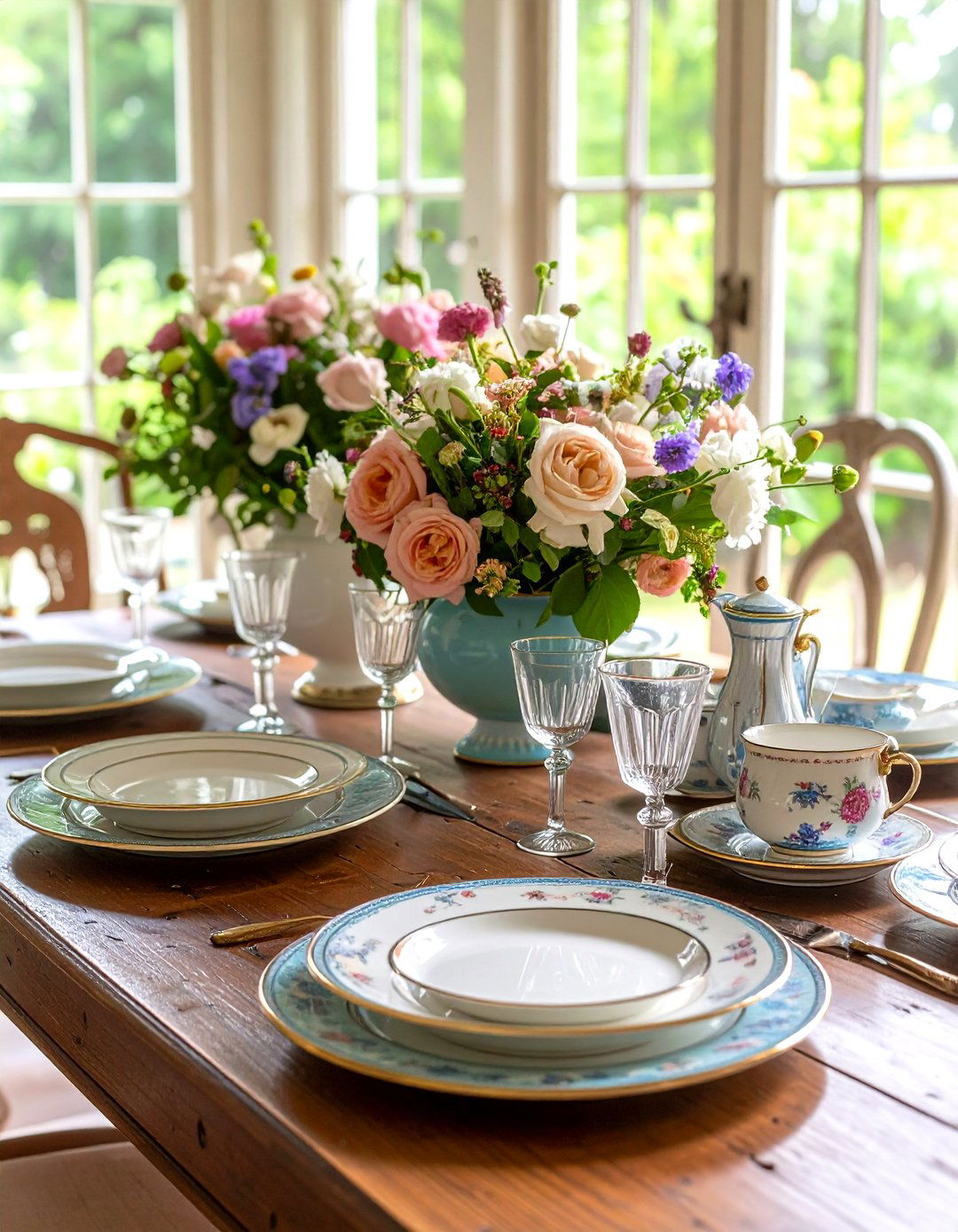Vintage Mix and Match Crockery Dining Table Look - 25 dining table decor ideas