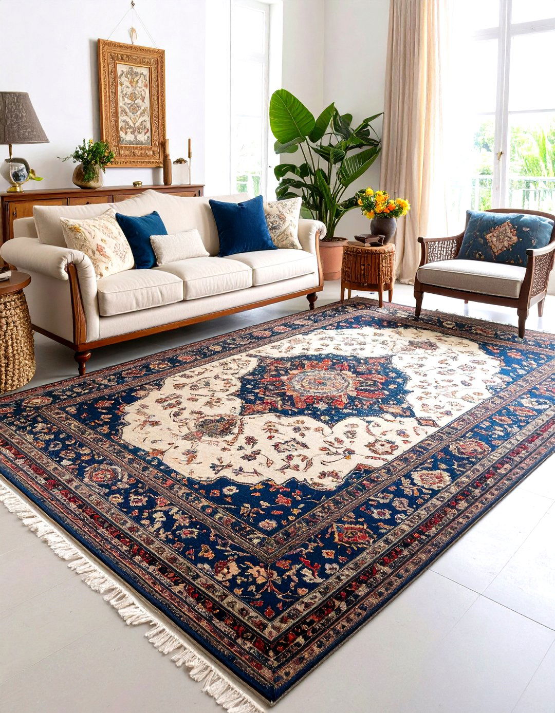 Vintage Persian Rug Grounds the Seating Area - 25 parisian-style living room ideas