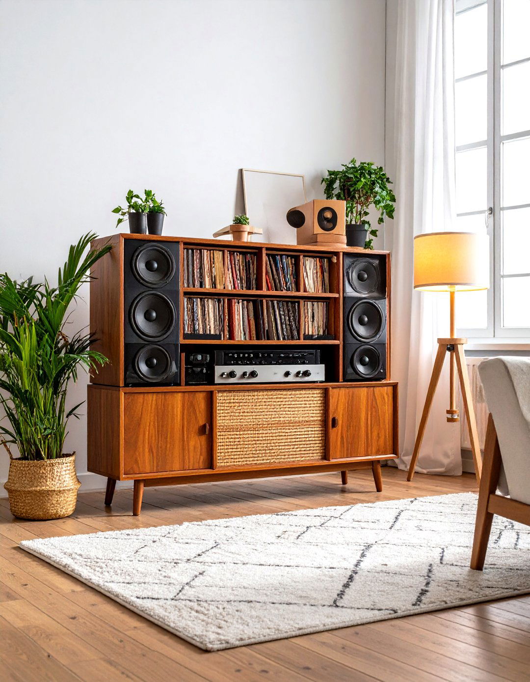 Vintage Stereo Console Centering a s Living Room - 25 70s living room ideas