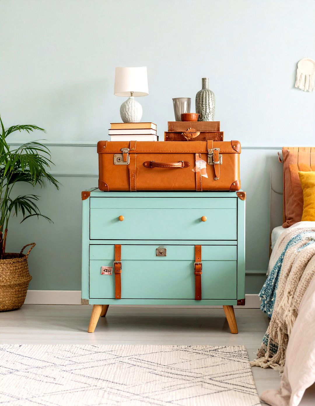 Vintage Suitcase Stack Nightstand Adds Wanderlust Charm - 25 nightstand ideas