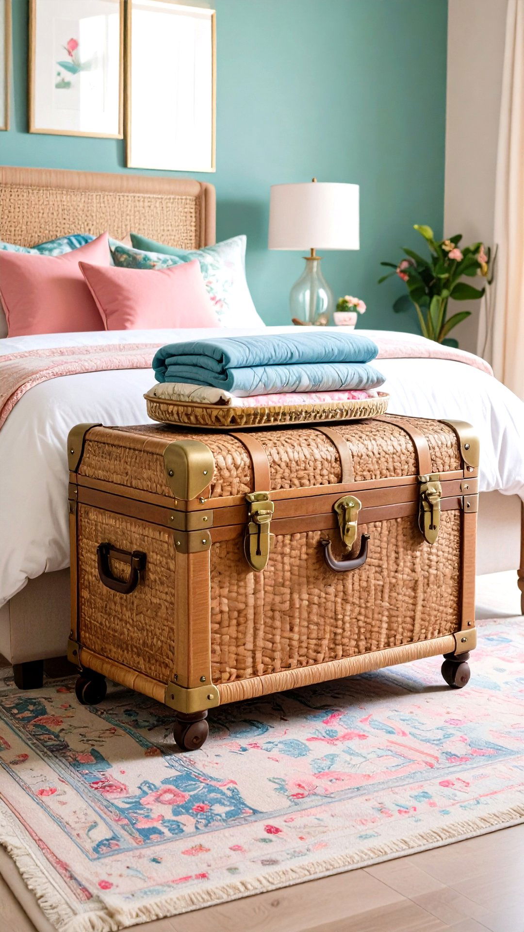 Vintage Trunk as End of Bed Storage - 25 grandmillennial style bedroom ideas