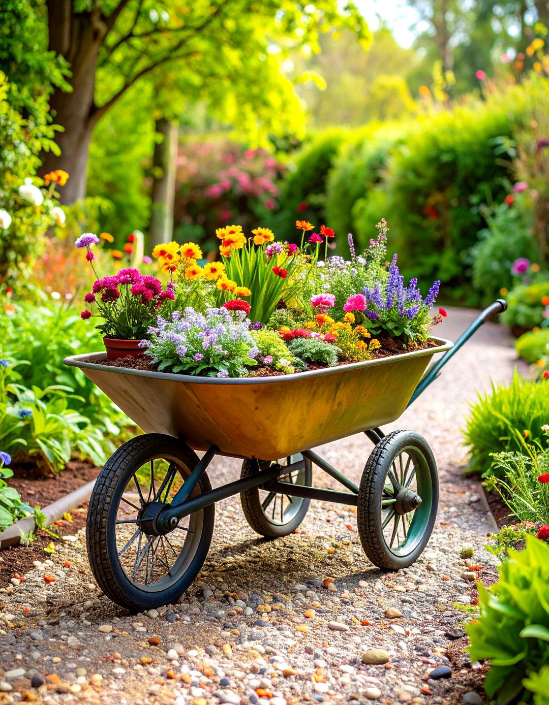 Vintage Wheelbarrow Plant Stand - 25 outdoor plant stand ideas
