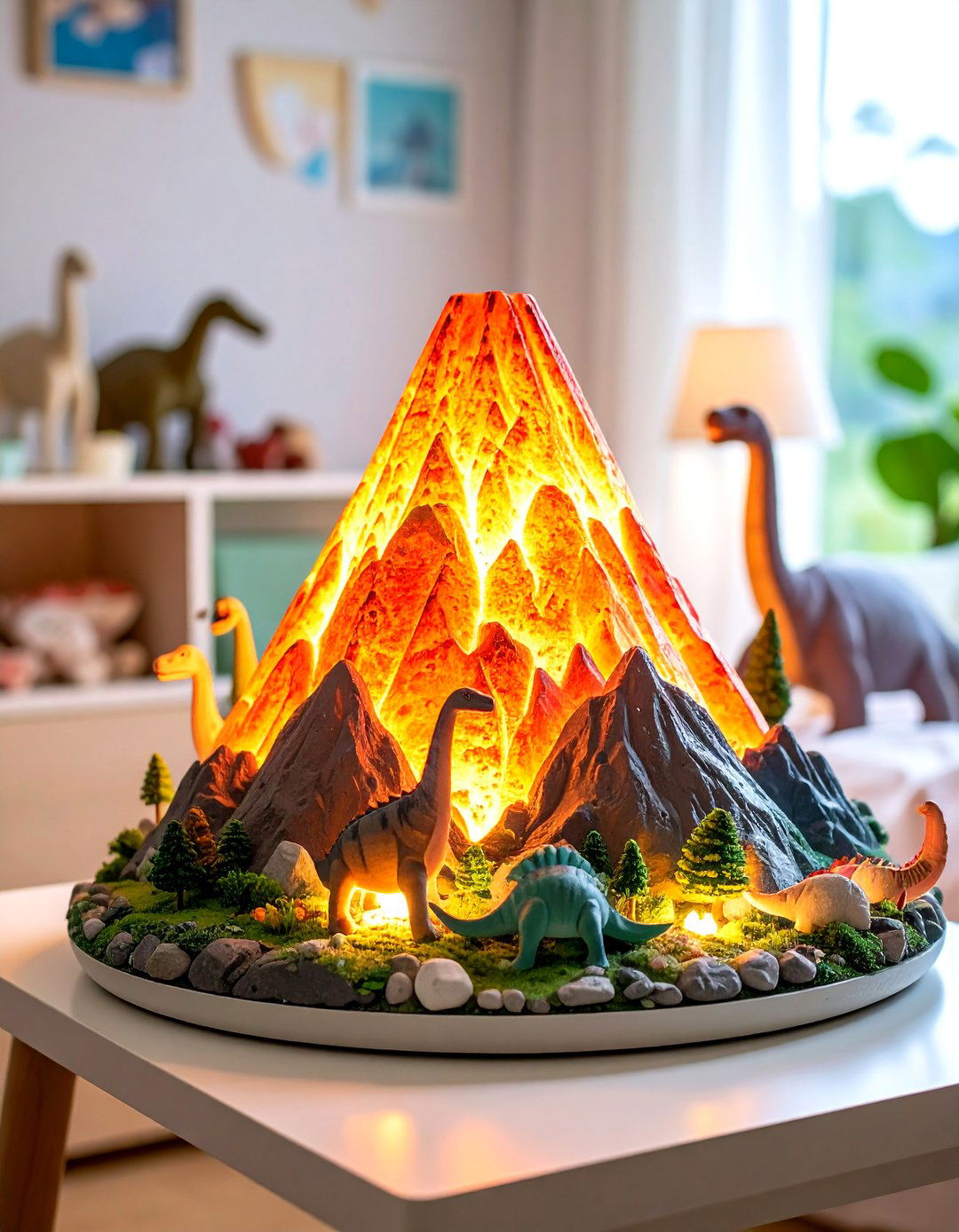 Volcano Lamp Night Light with Color Cycles - 25 dinosaur-themed kids' room ideas