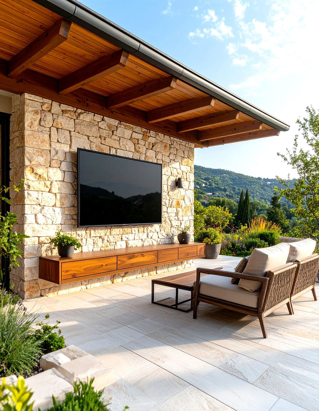 Wall Mounted Outdoor TV Under a Covered Patio - 25 outdoor tv ideas