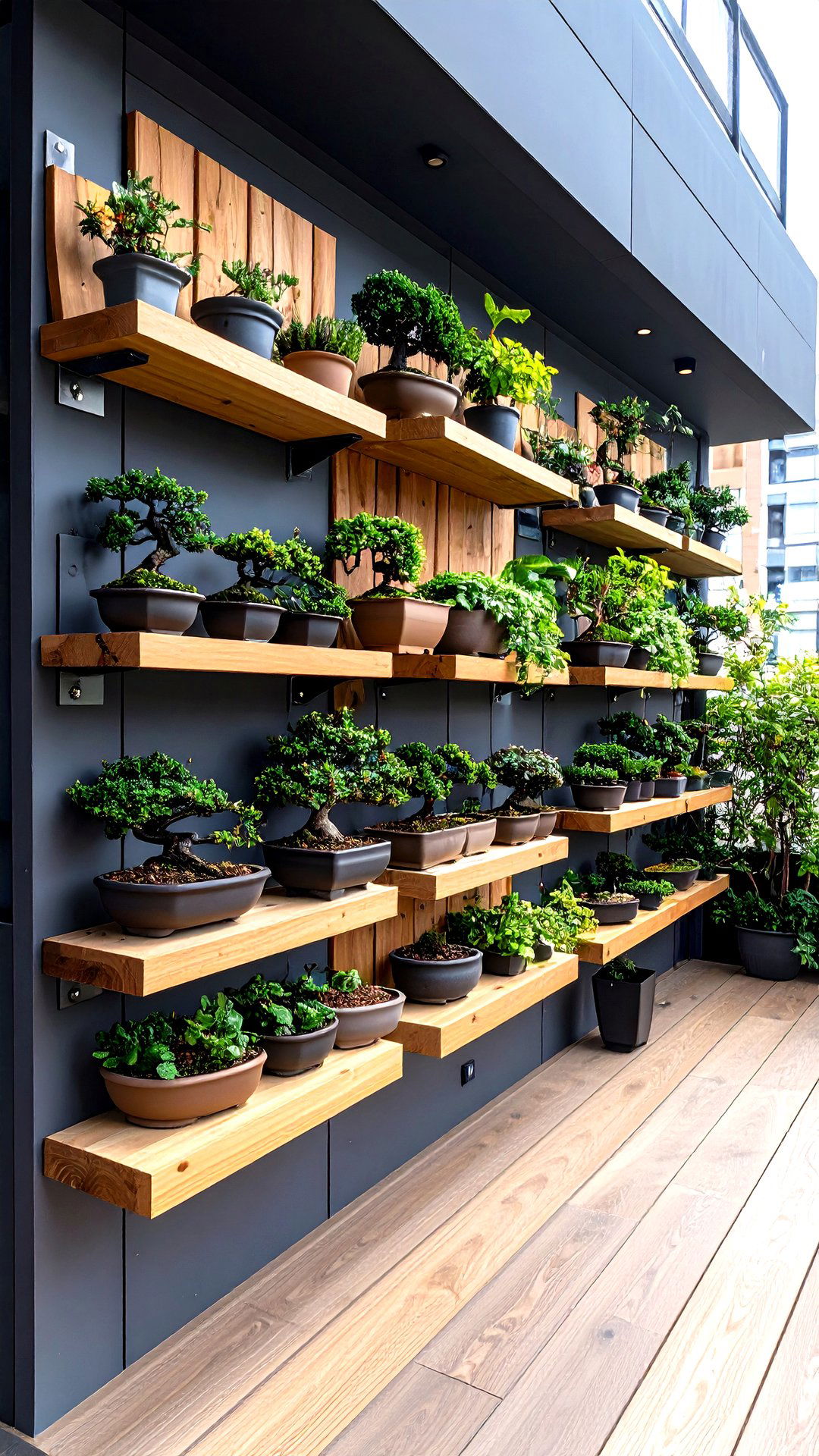 Wall Mounted Shelf Systems Save Ground Space - 25 bonsai garden ideas