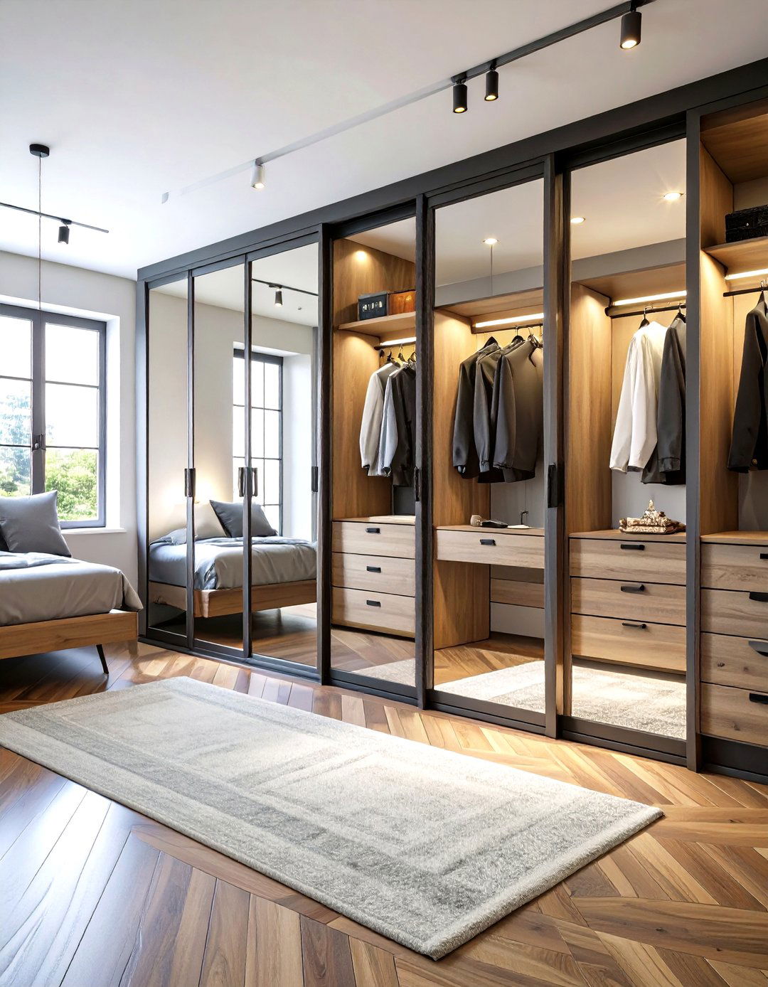 Wall to Wall Mirror Closet Expands Bedroom Space - 25 80s bedroom ideas
