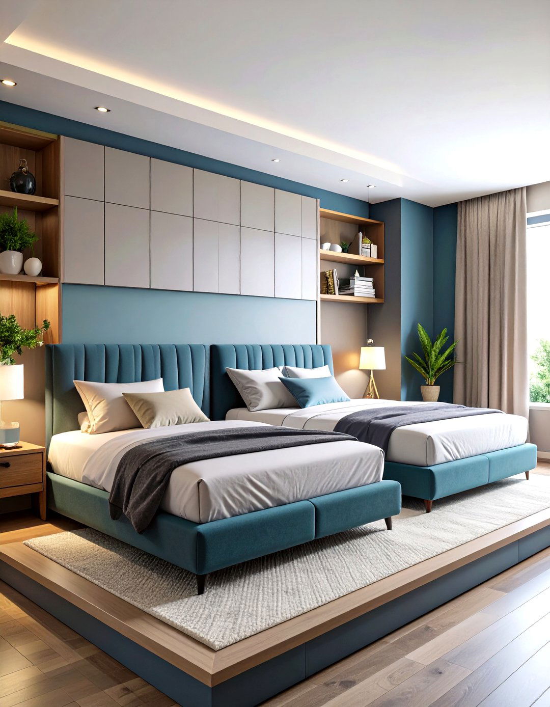Wall to Wall Platform Hosting Two Mattresses - 25 2 beds in one small room ideas