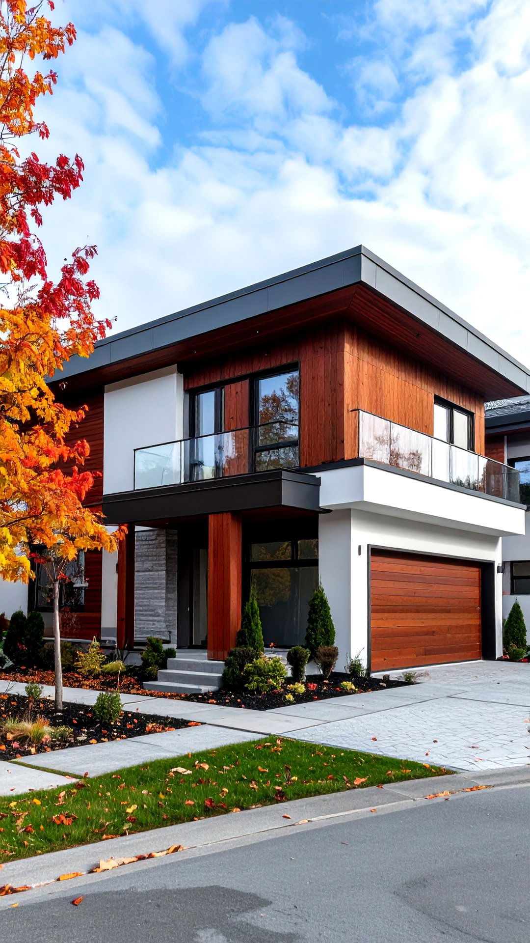Warm Cedar Accent Ribbons - 25 minimalist house exterior ideas