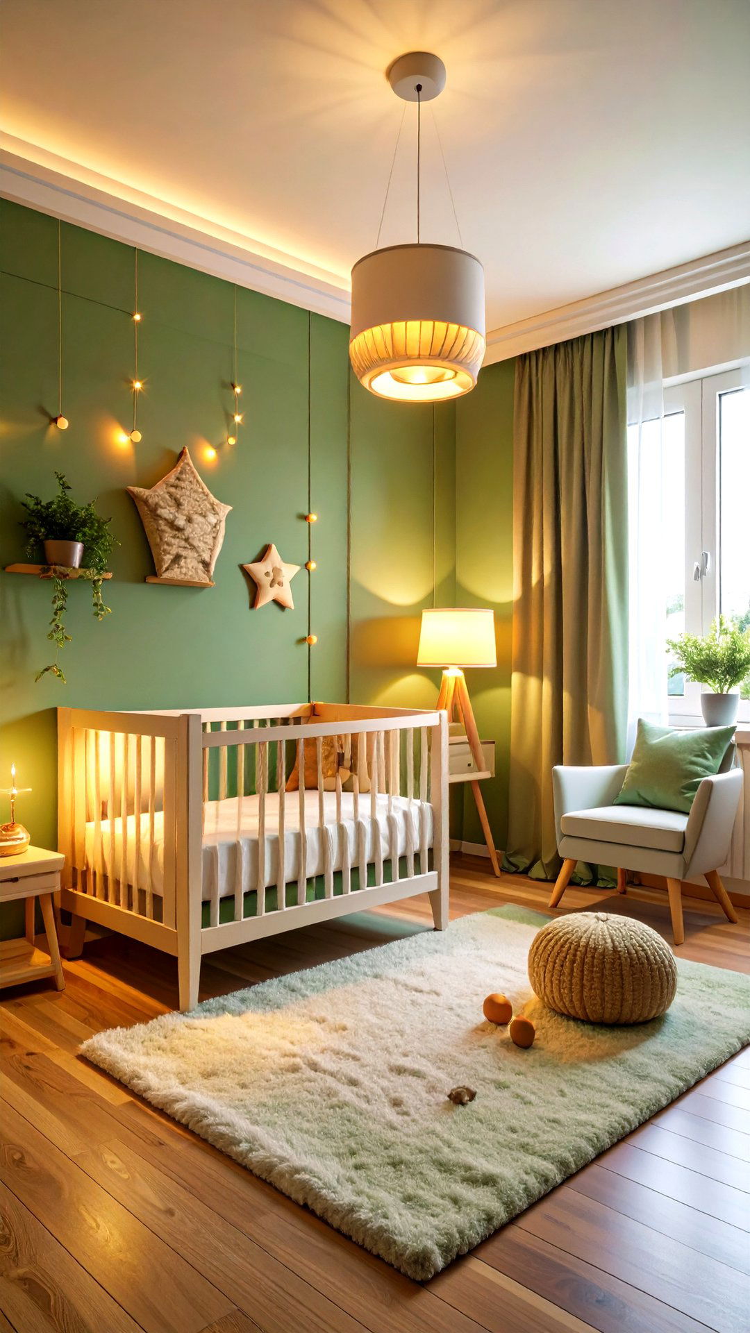 Warm LED Lighting for Green Nursery Nights - 25 green nursery ideas