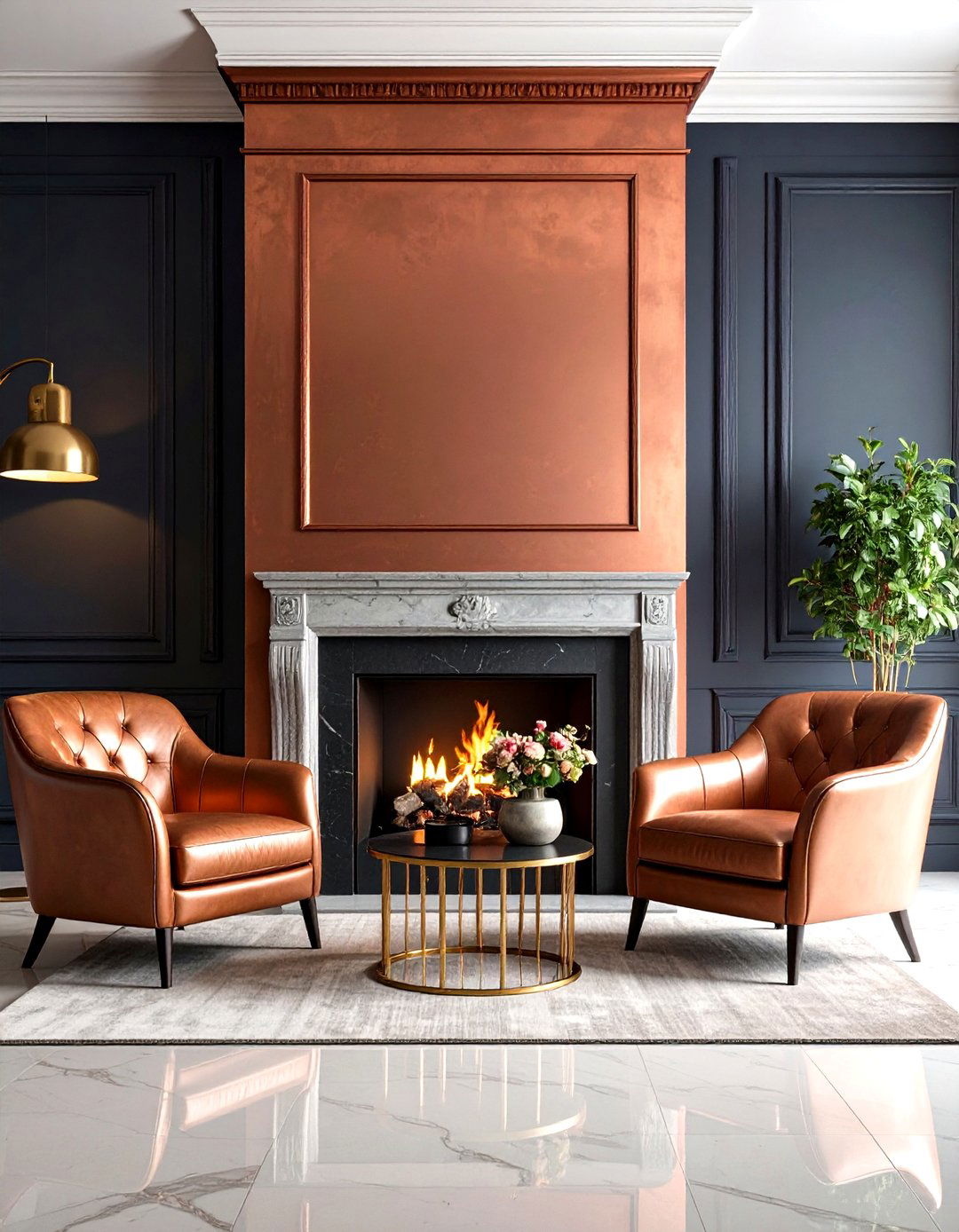 Warm MetallicCopper Hued Fireplace Finish - 25 fireplace ideas