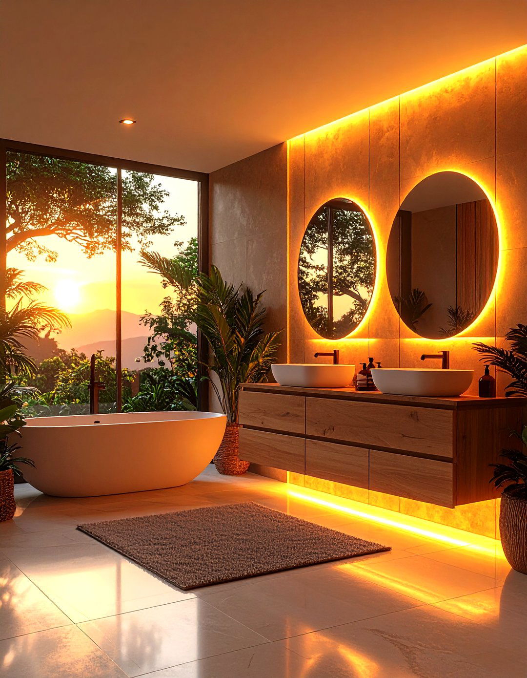 Warm Orange LED Backlighting - 25 orange bathroom ideas